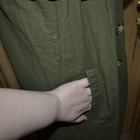 Bali Elf Made By Hand Olive Green 100% Linen Arden Vest Trench - Picture 5 of 10